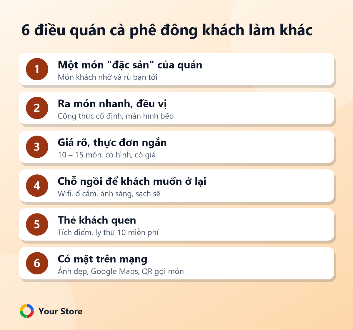 6 điều quán cà phê đông khách làm khác